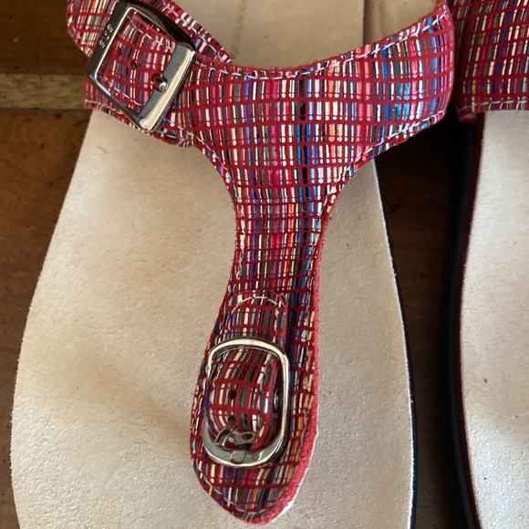 SAS Red Multi Color Sling Thong Sanibel Leather Sandals 8.5M Like New - Picture 2 of 5